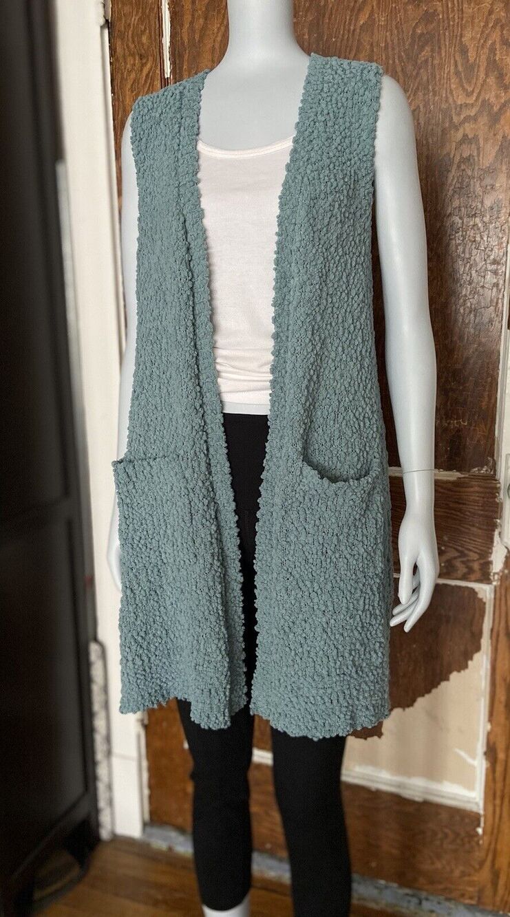 MULTIPLES Long Blue/Green Sherpa Sweater Vest sz M